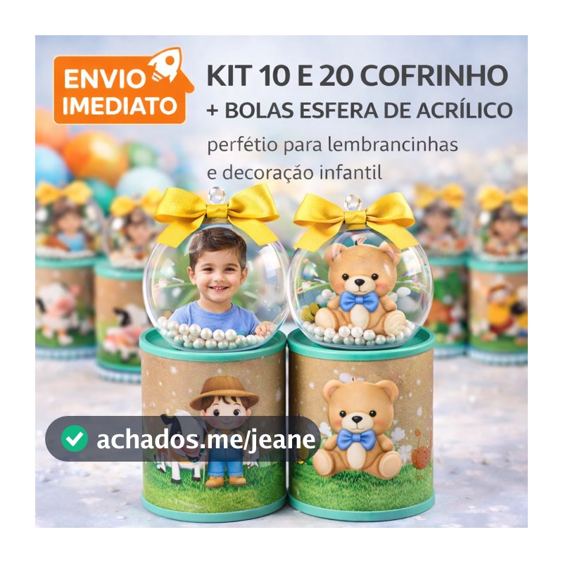 Kit 20 Cofrinhos 10x6 - 10 Esferas Bola Acrilica 6,5 cm -Festa Luxo Cofre Duplo bolinha Lembrancinha