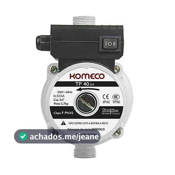 Mini Bomba Bomba Pressurizadora Komeco TP40 Ferro120W 220V 11mca Solar Água Quente Silenciosa