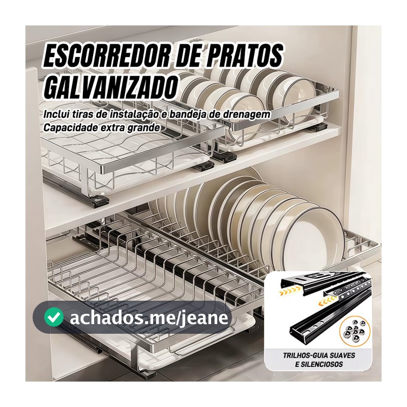 Escorredor de Pratos Deslizante com Bandeja Organizador de Armário Antiferrugem para Cozinha