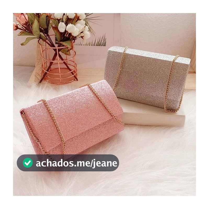 Bolsa Clutch Bolsinha de Mão com Corrente Transversal Casamento Formatura Festa Couro Brilho