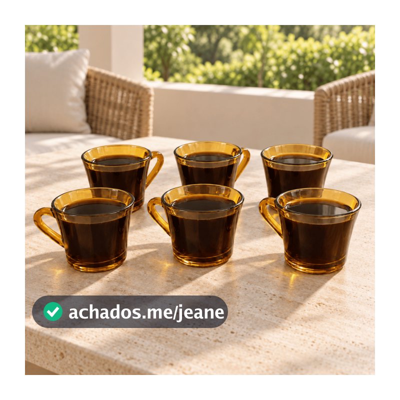 Jogo de Xicaras 6 Peças Xicara 200ml SINO AMBAR Escura Marrom Vidro Chá Café Conjunto Louça Classica