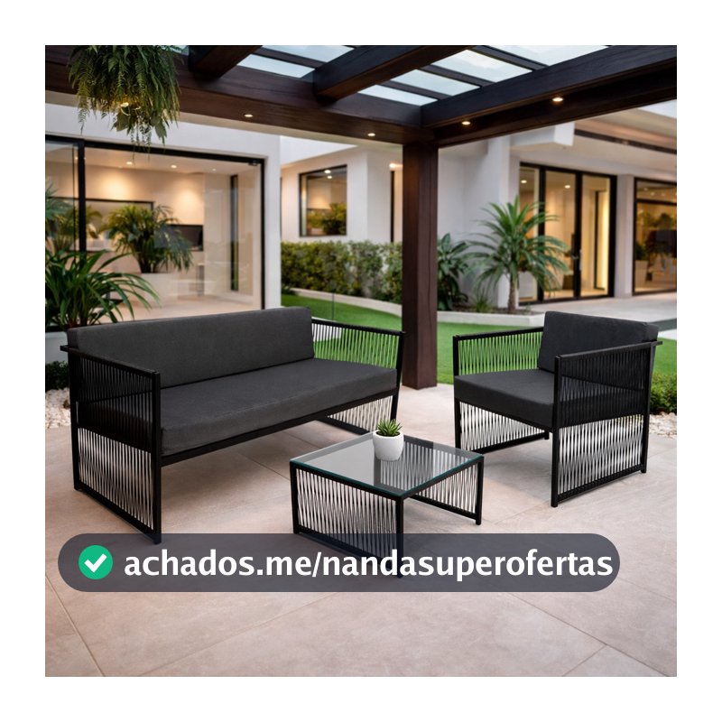 Conjunto para Área Externa de Fibra Sintética - Poltrona Namoradeira Mesa de Centro Santiago