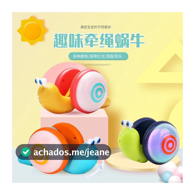 Brinquedo infantil divertido de caracol luminoso com corda elétrica para puxar, para bebês aprenderem a andar.