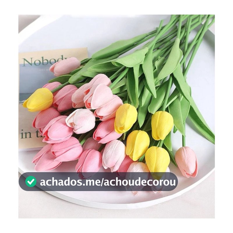 Kit com 5 Hastes Vara de Tulipa Toque Real Artificial