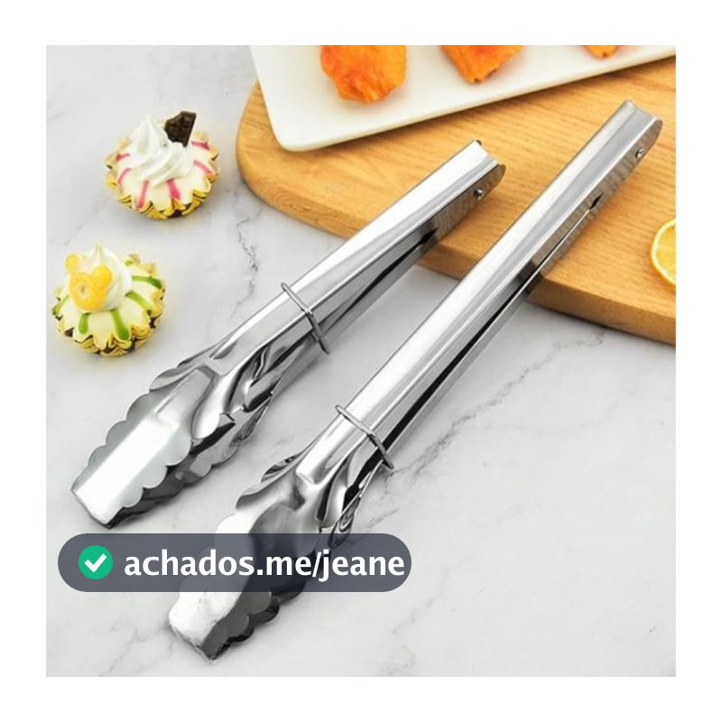 Pegador de Alimentos Multiuso Inox Longo 29 cm  para Salada Carne em Aço Inox