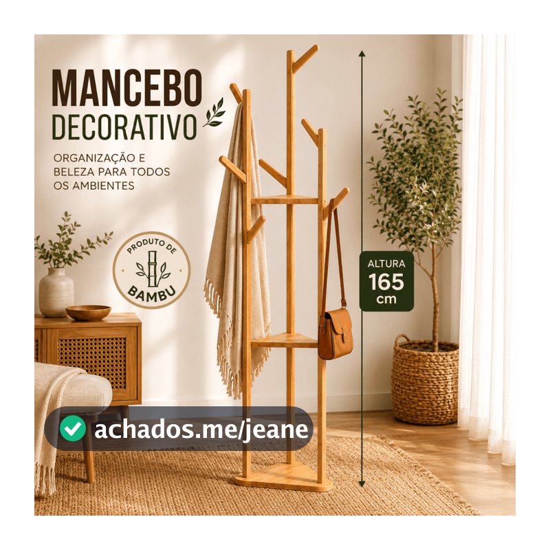 Mancebo Cabideiro Bambu Chão Arara Roupas Prateleira 164,5cm