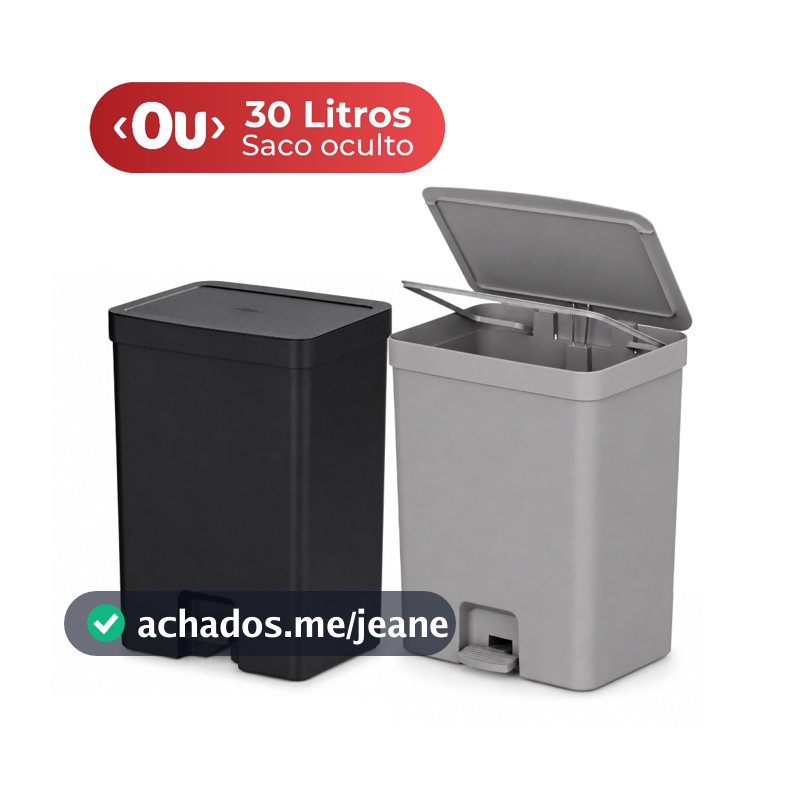 Lixeira de Pedal 30 Litros Lixeira para Cozinha Banheiro Linha Trium Cinza Preto Lixeira Quarto OU