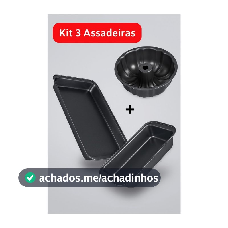 Kit 3 Assadeiras Formas Antiaderente Teflon Pretas Para Bolo Pão Pudim Leve Mais Por Menos