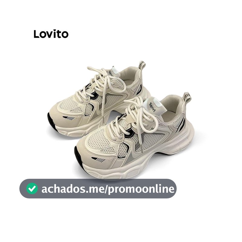 Lovito Casual Tênis Feminino Liso Respirável e Leve de Sola Alta Branco Combina com Tudo para Outono e Inverno LFA40382