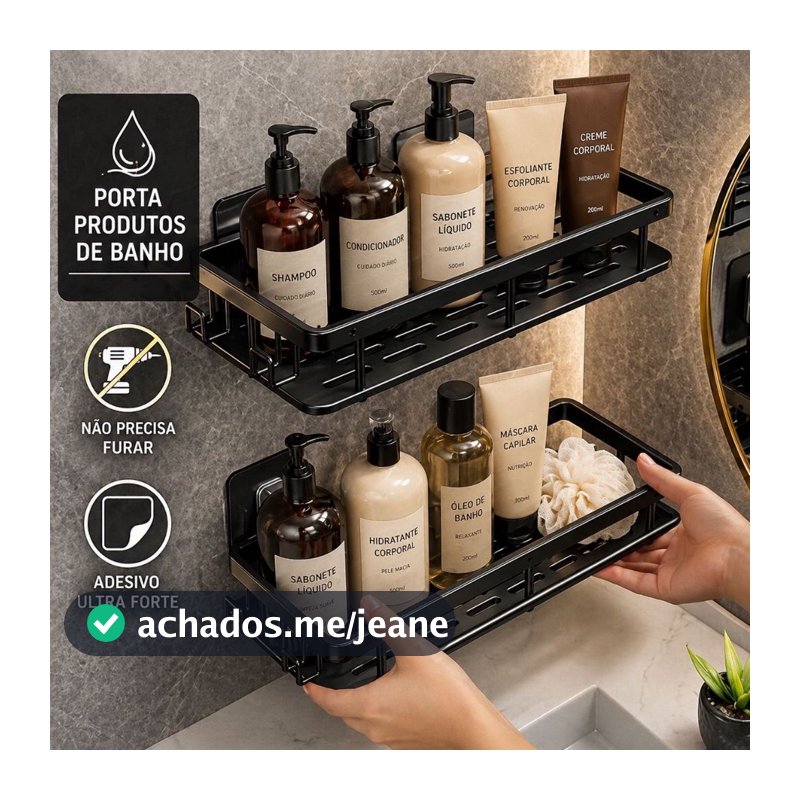 KIT SUPORTE PRATELEIRA ORGANIZADOR DE ALUMINIO RETANGULAR PRETO