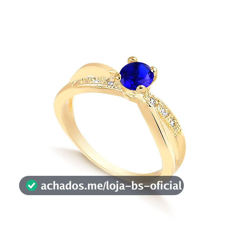 Anel Banho de Ouro 18k Solitário com Detalhe de 2 Fios Zircônia e Pedra Redonda