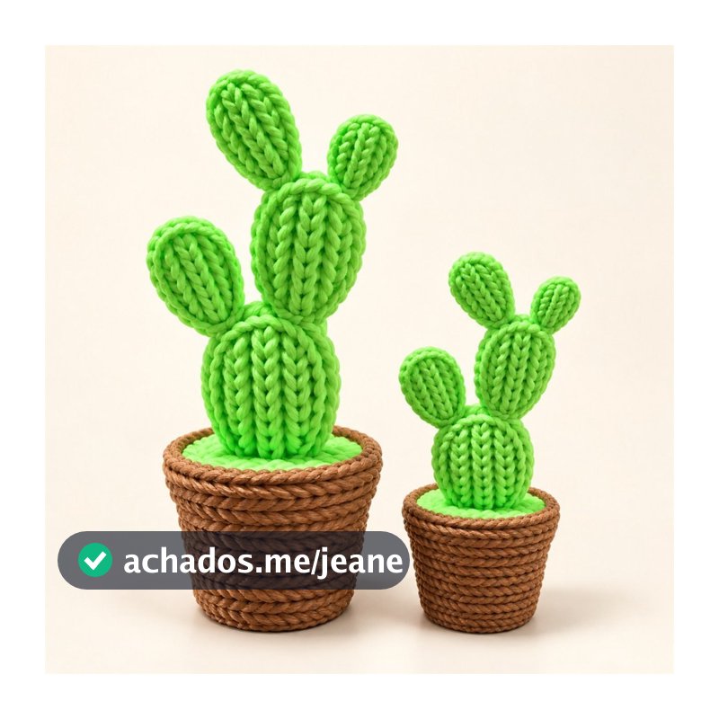 Kit 2 Cactos Artificiais Decorativos com Vaso Textura Tricô PLA Impressão 3D 10 e 15 cm