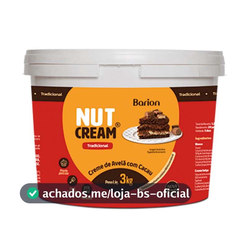 NutCream Barion 3Kg ORIGINAL Creme Forneável Recheio Avelã Com Cacau Nut Cream Barion - ENVIO IMEDIATO - NF