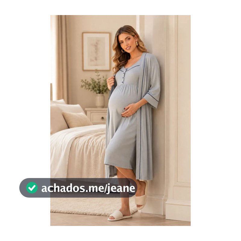 Conjunto Camisola E Robe Gestante Amamentação Maternidade