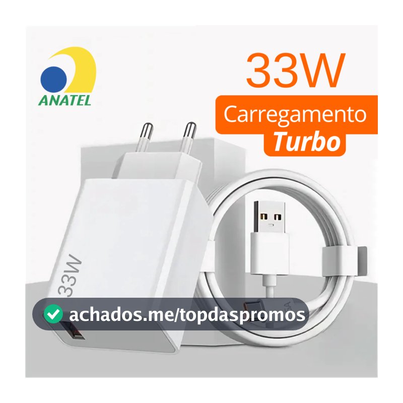 Carregador Completo Turbo Power Para Xiaomi Cabo USB + Cabo Tipo C 33W Original