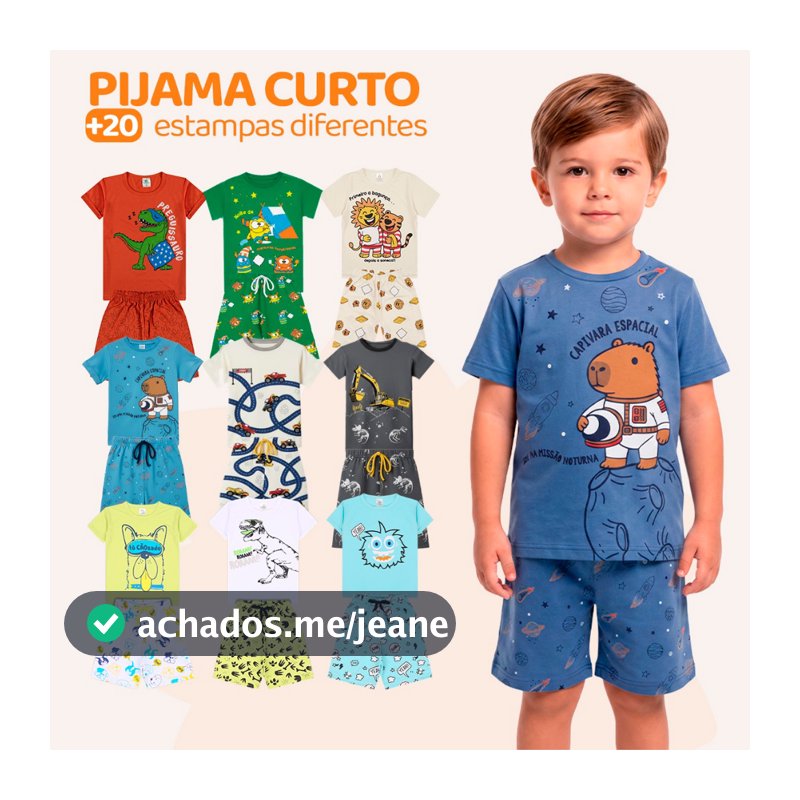 Kit 6 Peças Pijama Infantil Menino Manga Curta 1 Ao 10