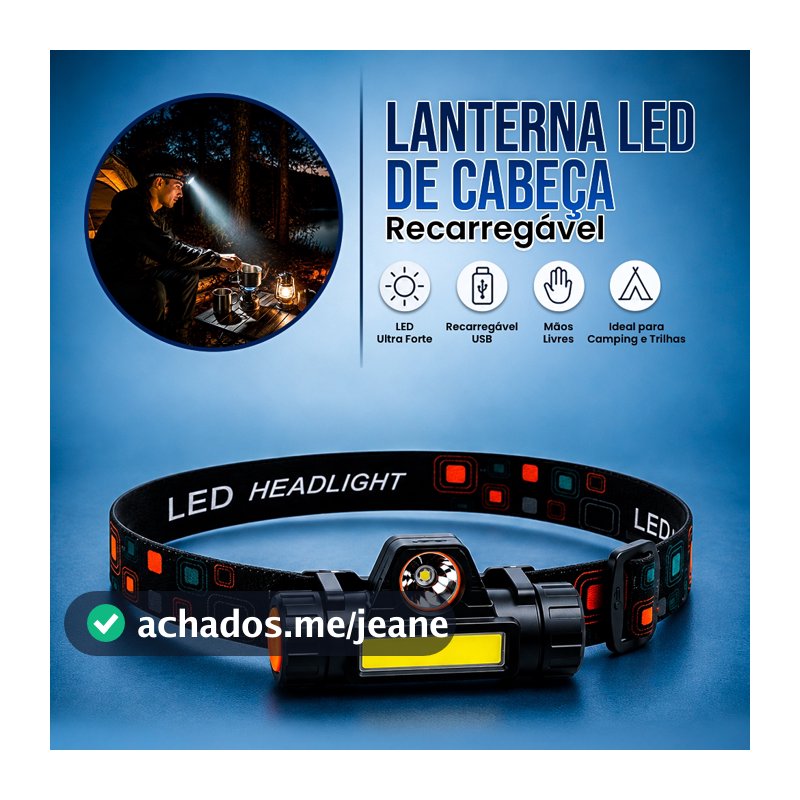 Lanterna LED Cabeça Recarregável USB Luz COB Ajustável Magnética IP65 Camping Trilha Pesca Mecânica