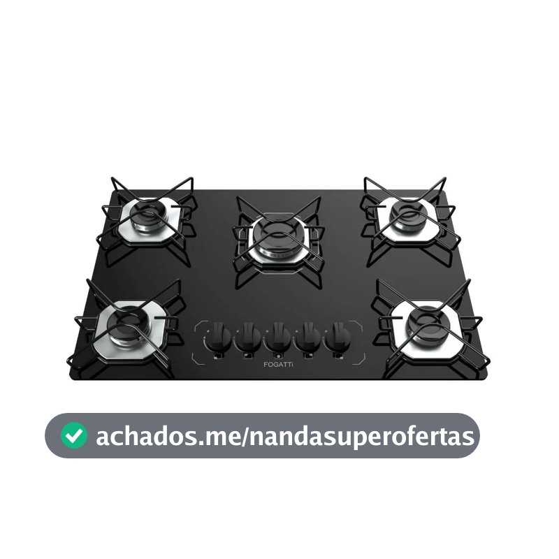 Fogão Cooktop Fogatti Ori 5 Bocas Vidro Preto Bivolt
