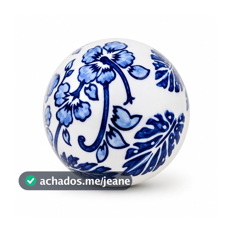Bola Decorativa Porcelana Floral Azul e Branca 10cm Estilo Oriental Enfeite para Mesa Aparador Inigual Decor