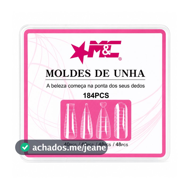 Molde F1 Unhas M&C 184 Peças  Kit 4 Modelos (Bailarina, Stiletto, Amendoado, Mandorla) Alongamento