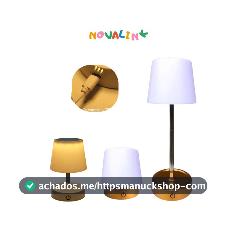 Abajur Recarregável Touch Luminária Retrátil em Aço com Luz de Led Branco Quente Ajustável-USB