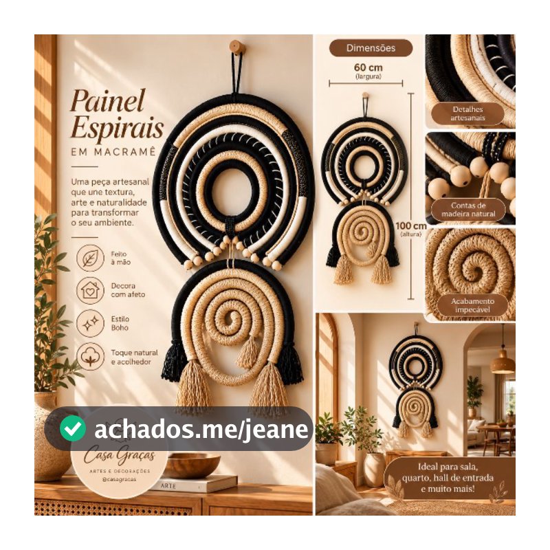 ✨ Painel Espirais em Macramê, colar de parede, decoração boho chic
