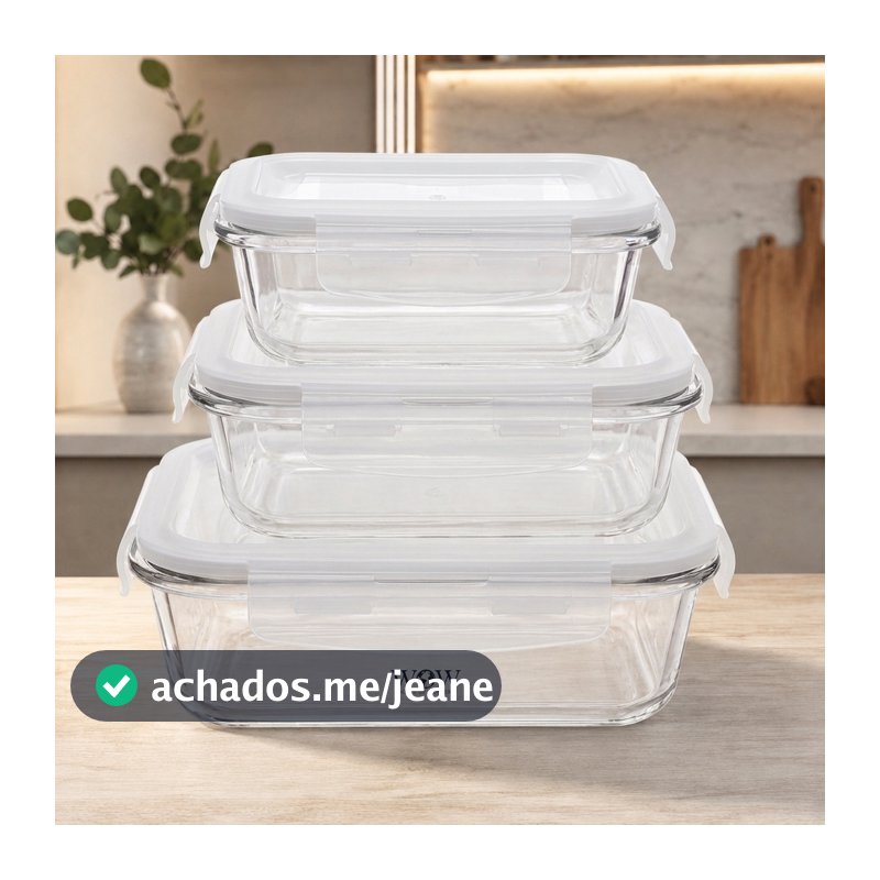 Kit 3 Potes De Vidro Hermético 320Ml 520Ml 800Ml Refratário