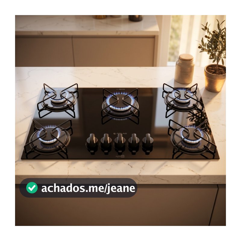 Cooktop Atlas Agile Up 5 Bocas Preto - Grades Individuais com 4 Pontos de Apoio - Bivolt