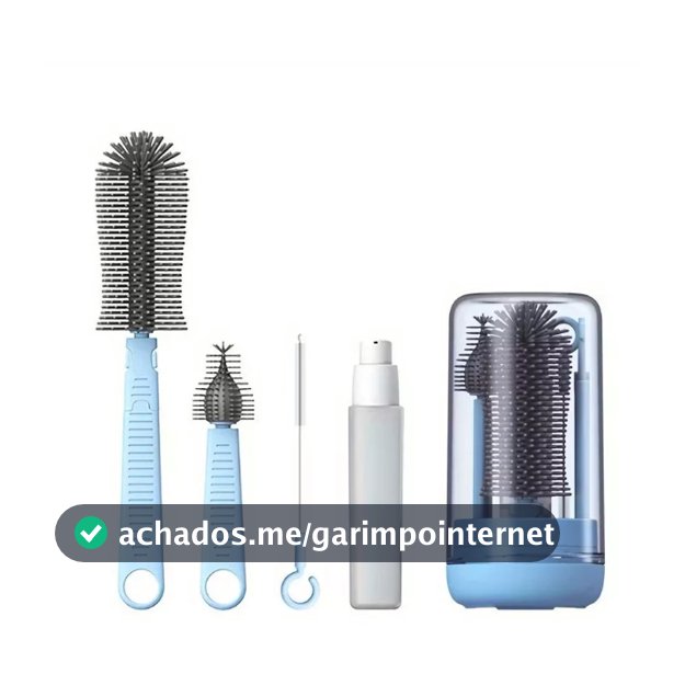 Kit Escova Higiene Lavar 4 em 1 para Copo, Garrafa,Mamadeira e Canudo Portátil para Viagem