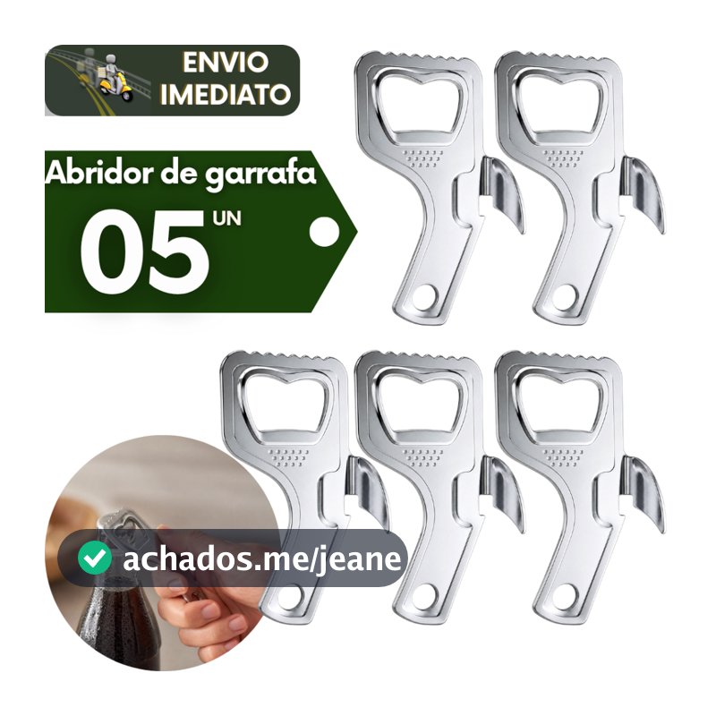 Kit 5 Abridores de Garrafa Cervejas Inox Profissional 2 em 1 Abrir de Lata Multifuncional Utensilio