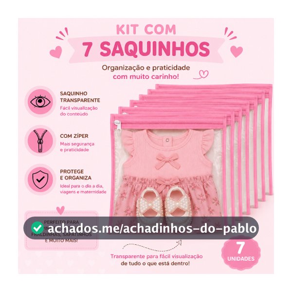 Kit 7 Saquinhos Maternidade Organizador Mala Bebê  Mala/Viagem/Roupa Molhada e Seca