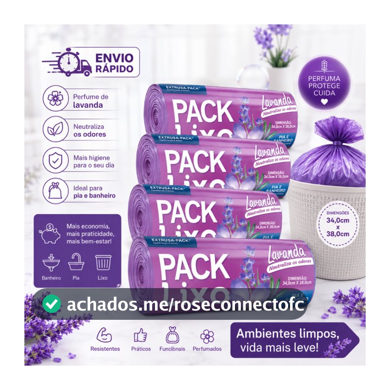 Saco de Lixo Cheiroso Lavanda Pia Banheiro Saco de Lixo perfumado Resistente 34x38cm Neutraliza Odor