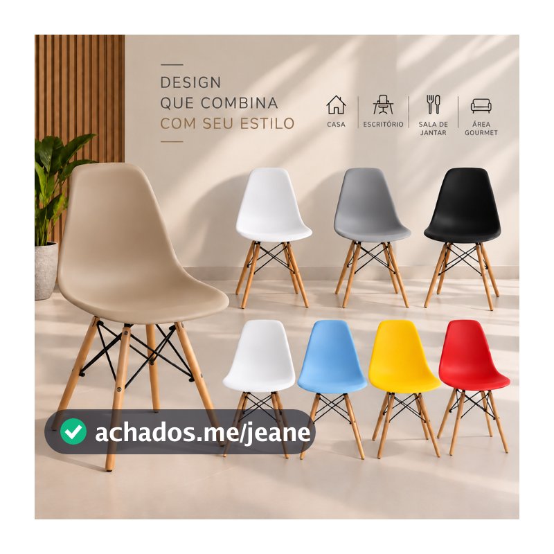 Cadeira Eiffel Pés de Madeira Casa Escritorio Design Moderno Várias Cores