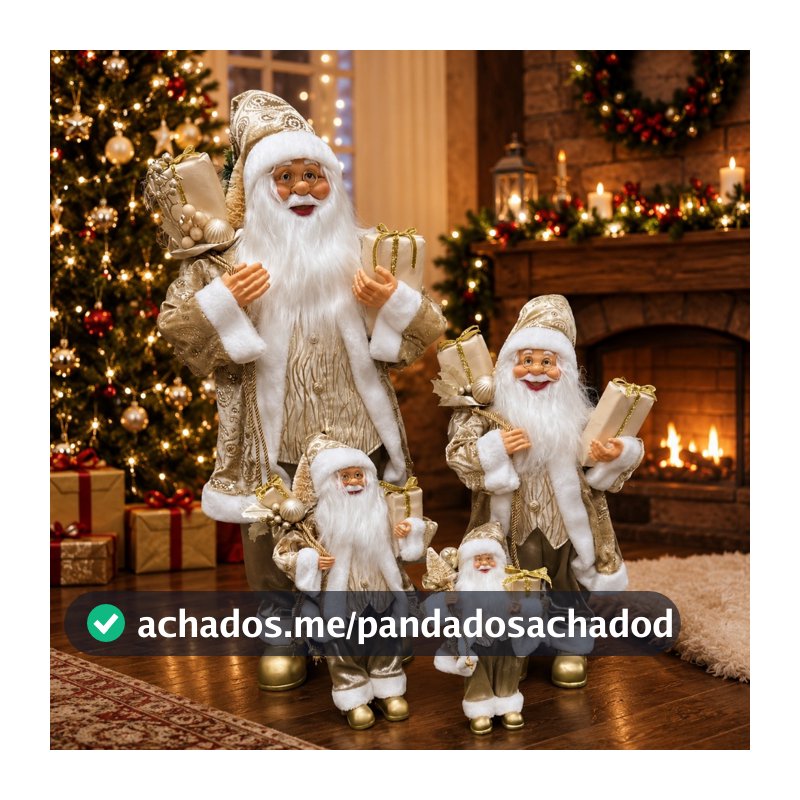 Papai Noel Ouro e Champagne Decoração Natal Luxo Presente Enfeite Natalino