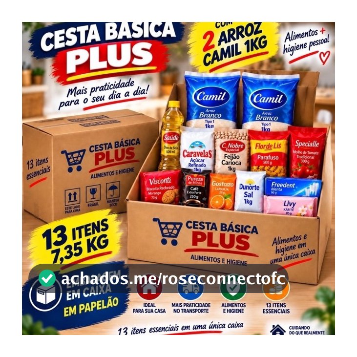 CESTA BÁSICA PLUS 13 ITENS 2Kg ARROZ CAMIL ALMENTOS E HIGIENE