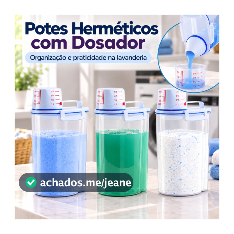 Kit 3 a 10 Potes Herméticos 2L Dispenser Organizador Lavanderia Para Sabão em Pó Detergente Amaciante