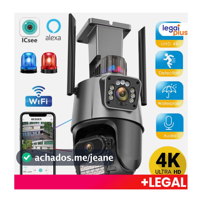 Camera Segurança Externa Lente Dupla 4k 6mp Sirene Policial, com sirene policia