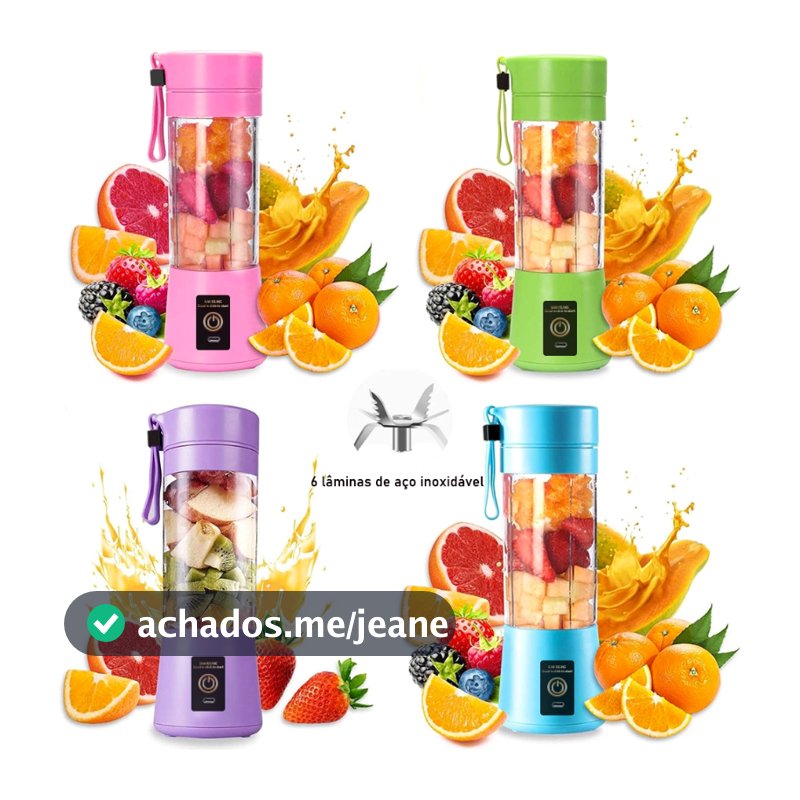 Mini liquidificador portátil 380ML  Copo de suco recarregável USB com 6 lâminas de aço inoxidável