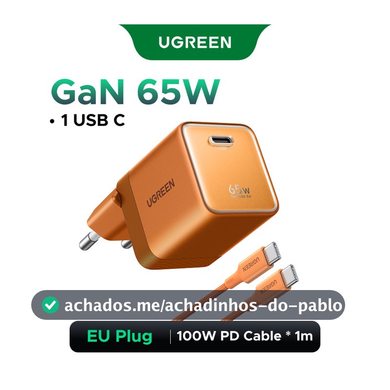 Carregador Rápido UGREEN 65W GaN Plugue Dobrável USB-C De Porta Única , De Parede Compacto Para iPhone 17/16 Pro Max , S