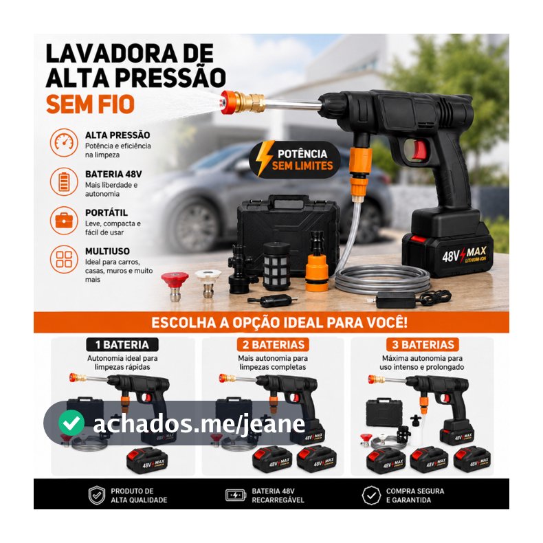 Lavadora de Alta Pressão Bivolt Portátil Profissional Sem Fio Recarregável Original