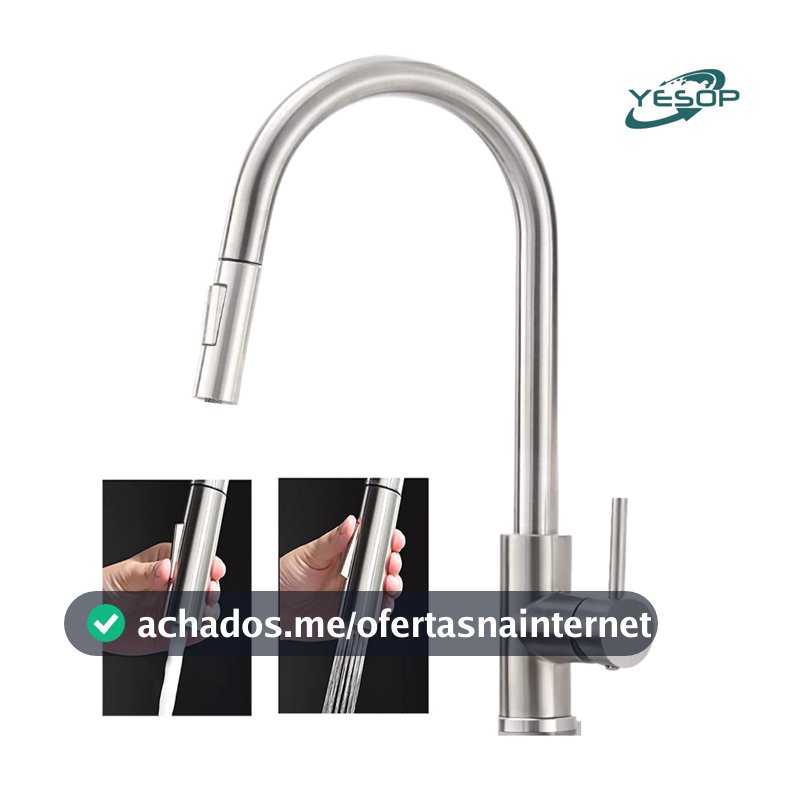 YESOP Torneira Cozinha Bancada Gourmet Extensível Monocomando Misturador Inox Escovada