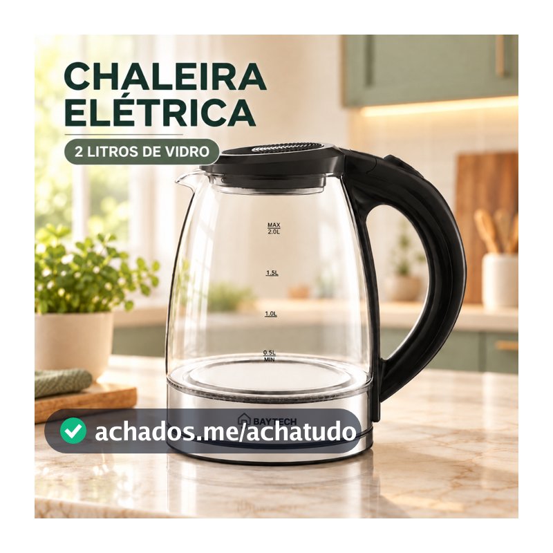 Chaleira Elétrica Vidro 2L 127/220V 1000W/1400W Base 360° Aquecimento Rápido Café Desligamento Automático ENVIO IMEDIATO