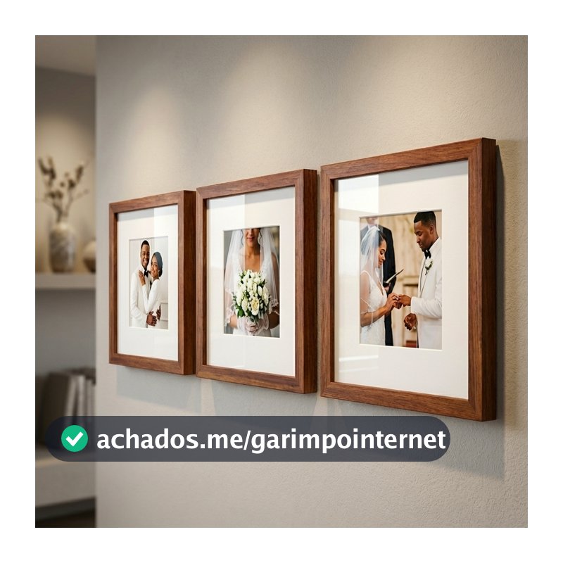 Kit 3 quadros decorativos moldura 23x23 fotografia paspatur vidro acrilico