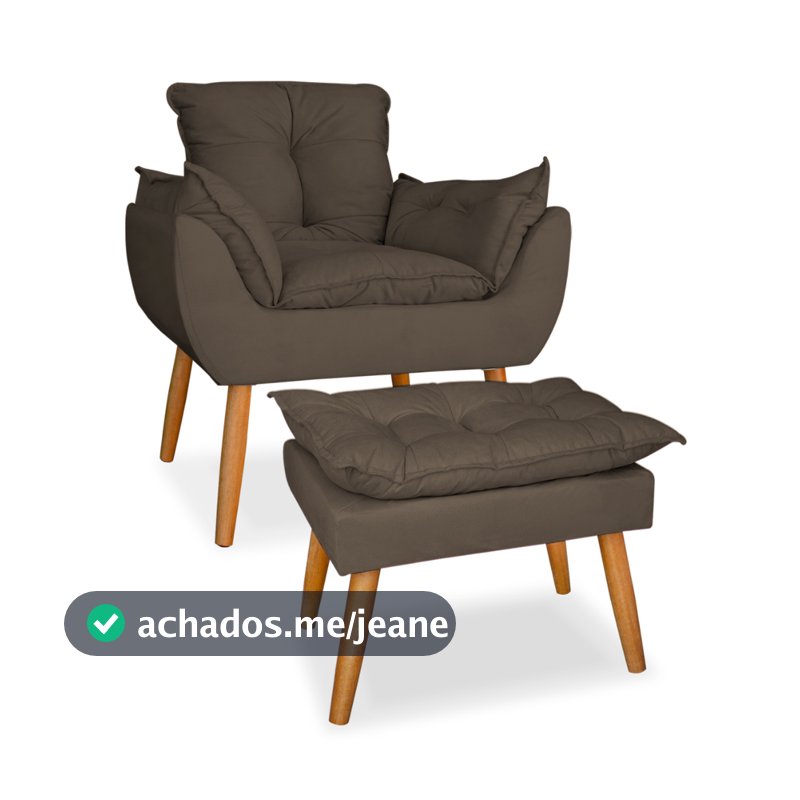 Poltrona mais puff pes palito em suede capuccino