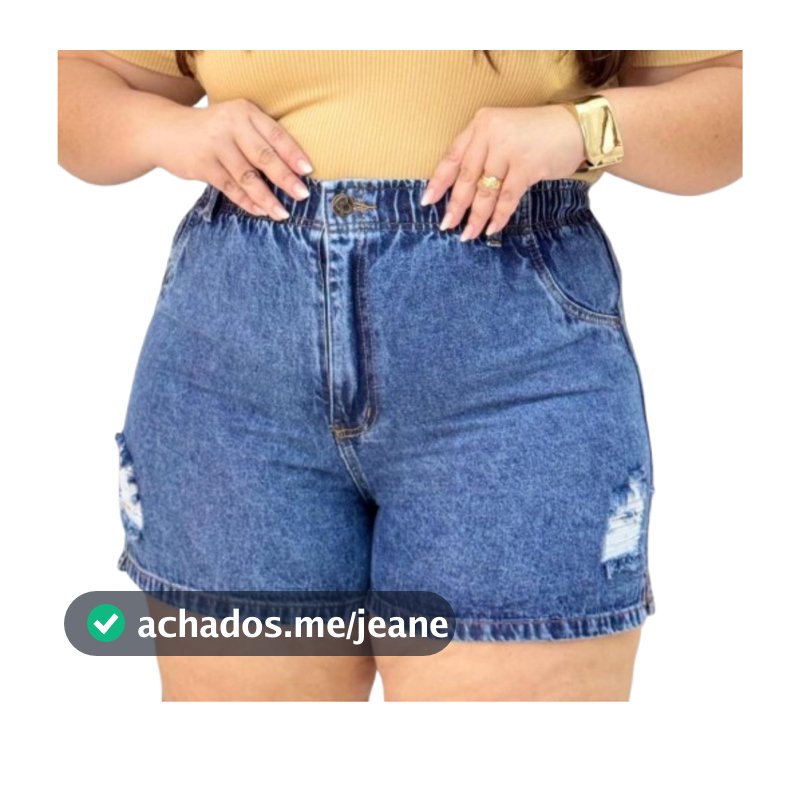 Short Jeans Feminino Plus Size com Elastico na Cintura Modelo Curve