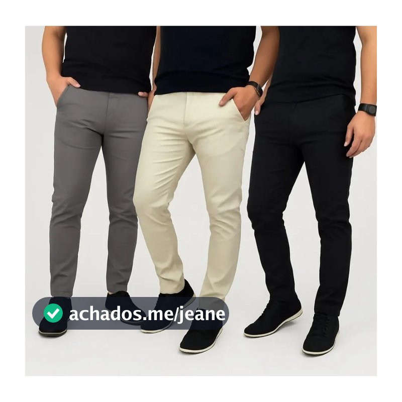 Kit Calças Masculina Sarja Preto/cinza/areia Sport Fino