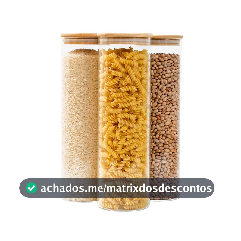 Kit 3 potes de vidro 2L tampa de bambu herméticos - Tud