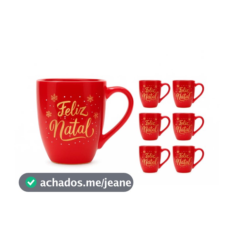 Jogo Canecas Porcelana Glamour Vermelhas Natal 250ml