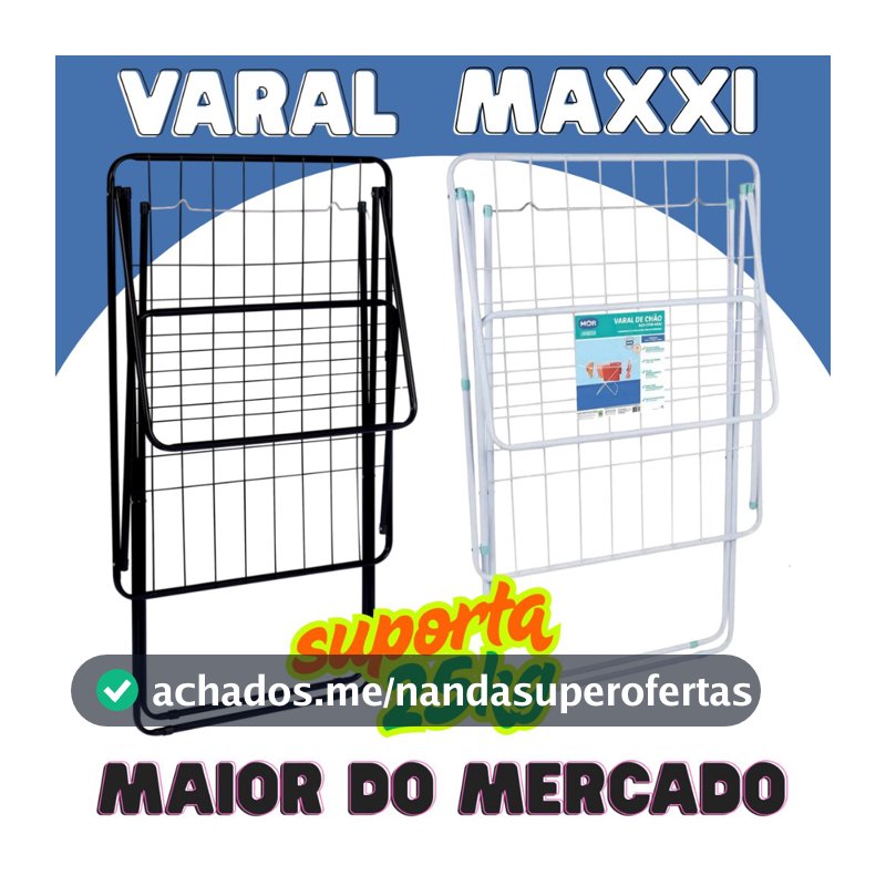 Varal De Chão MOR Grande Maxxi Com Abas Suporta 25kg de Roupas Úmidas Não Enferruja Dobrável Aço