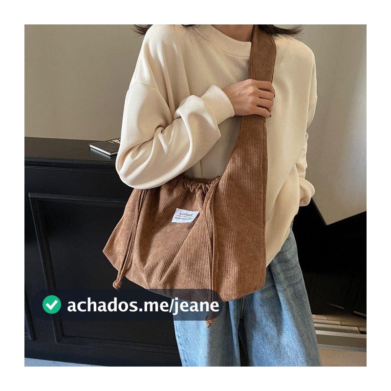 Bolsa Feminina Coreana de Veludo Cotelê Grande Capacidade Cabe Notebook Pequeno Bolsa Transversal Casual Leve
